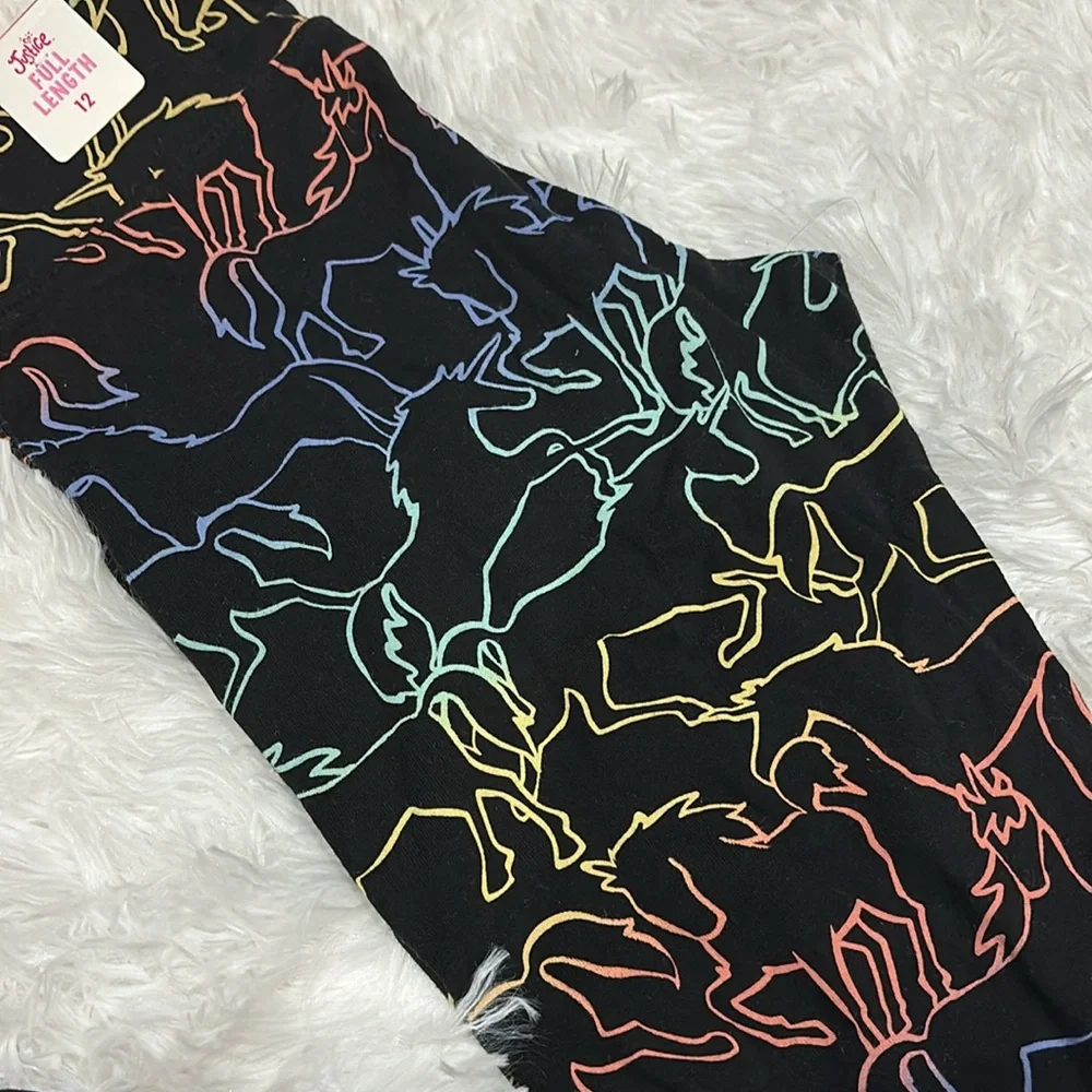 NWT JUSTICE Girls Unicorn Full Length Leggings | Size 12 | Rainbow Outline Print